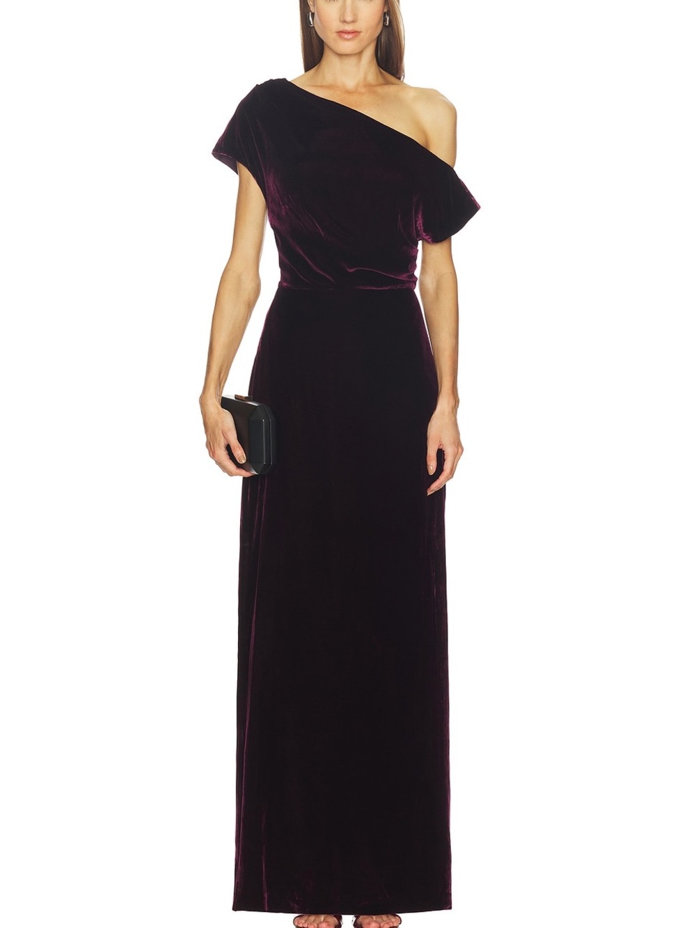 SRG Sofia Richie Grainge Paola Velvet Gown Burgundy Wine One Shoulder NWT M